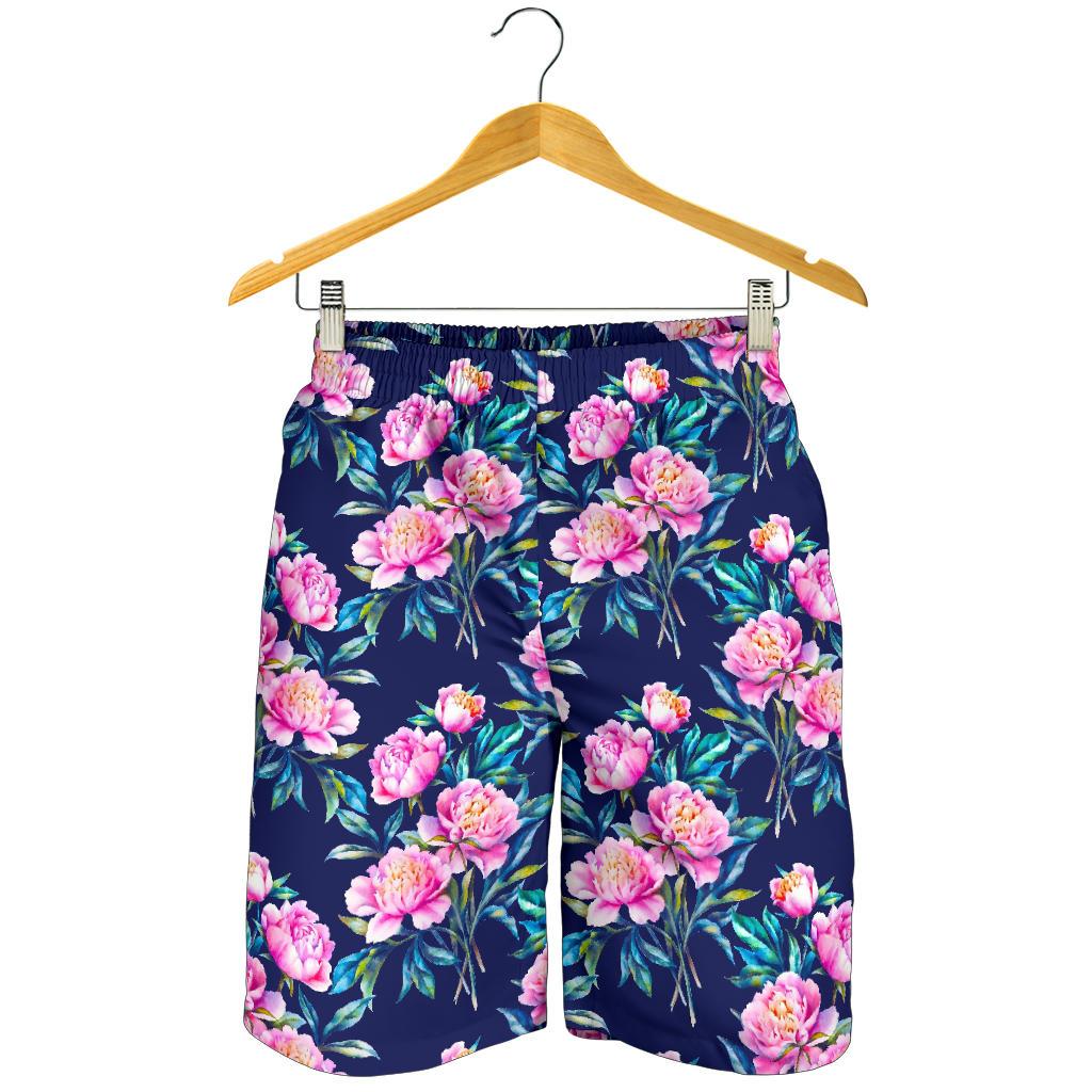 Pink Peony Floral Flower Pattern Print Men's Shorts