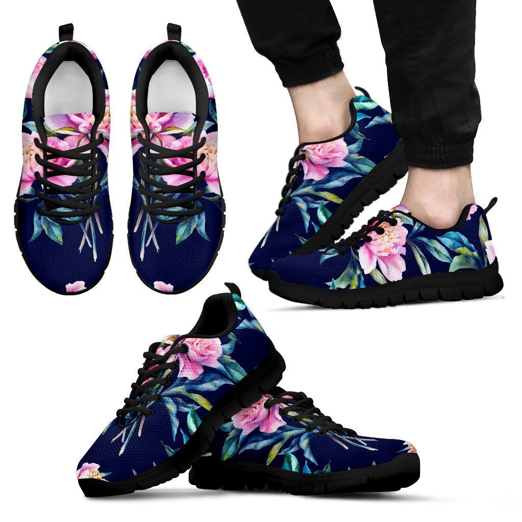 Pink Peony Floral Flower Pattern Print Men's Sneakers