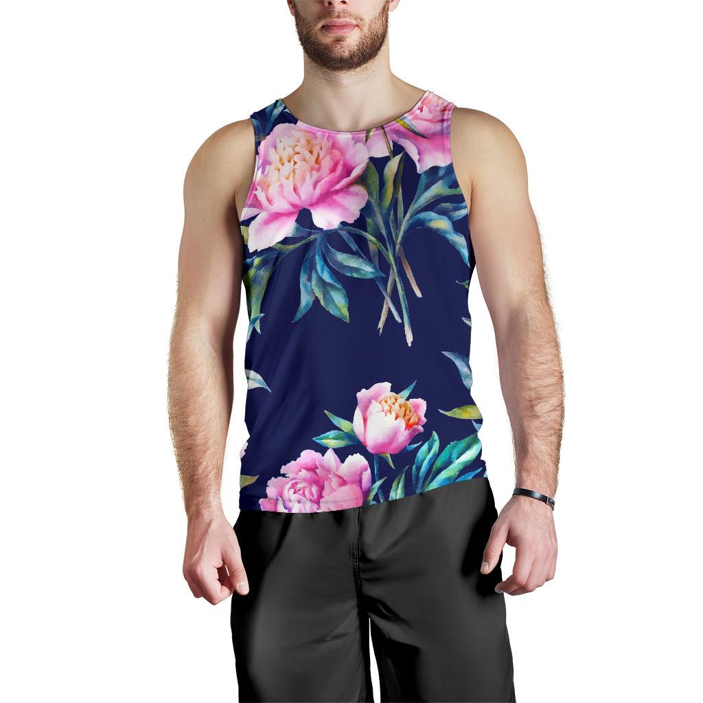 Pink Peony Floral Flower Pattern Print Men's Tank Top