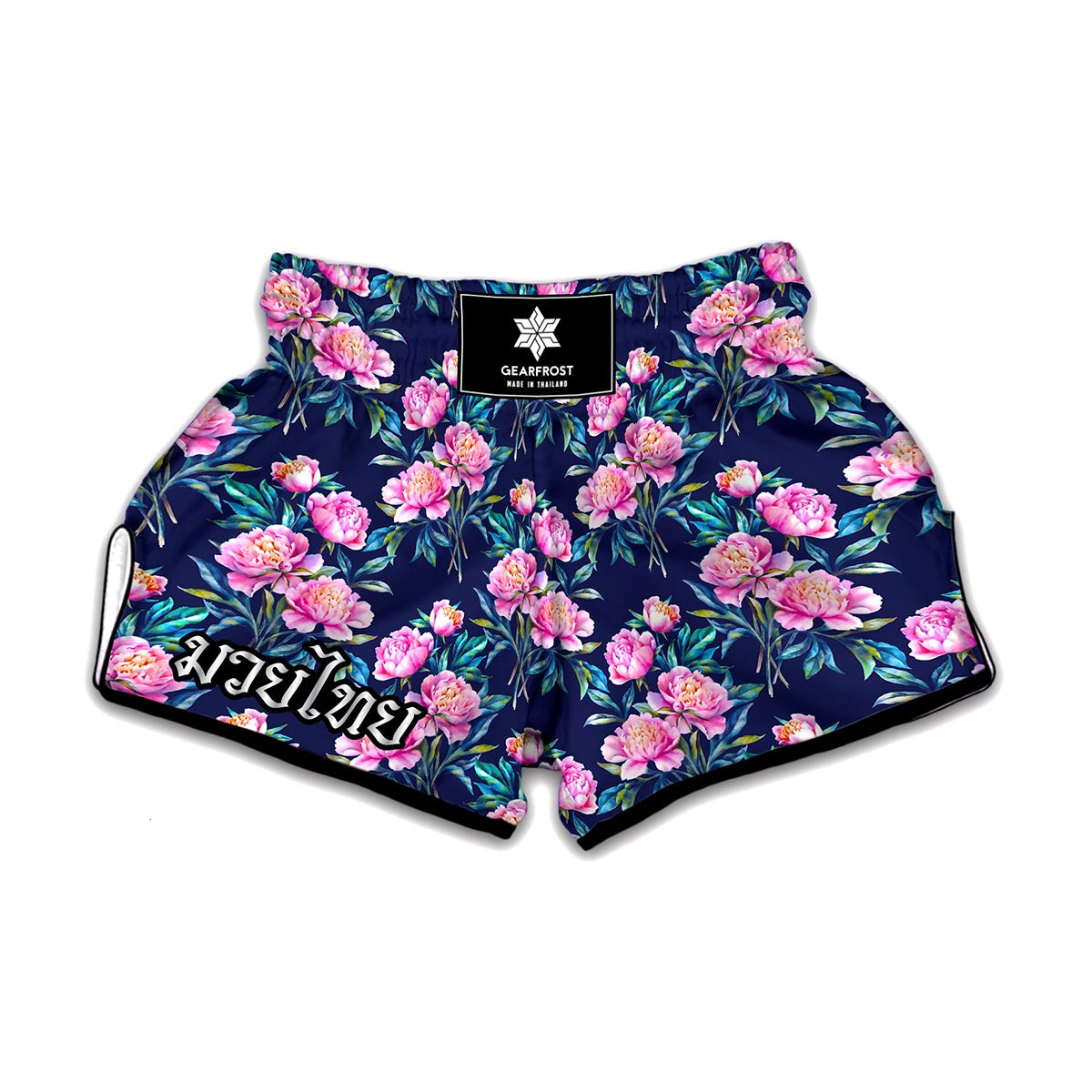 Pink Peony Floral Flower Pattern Print Muay Thai Boxing Shorts