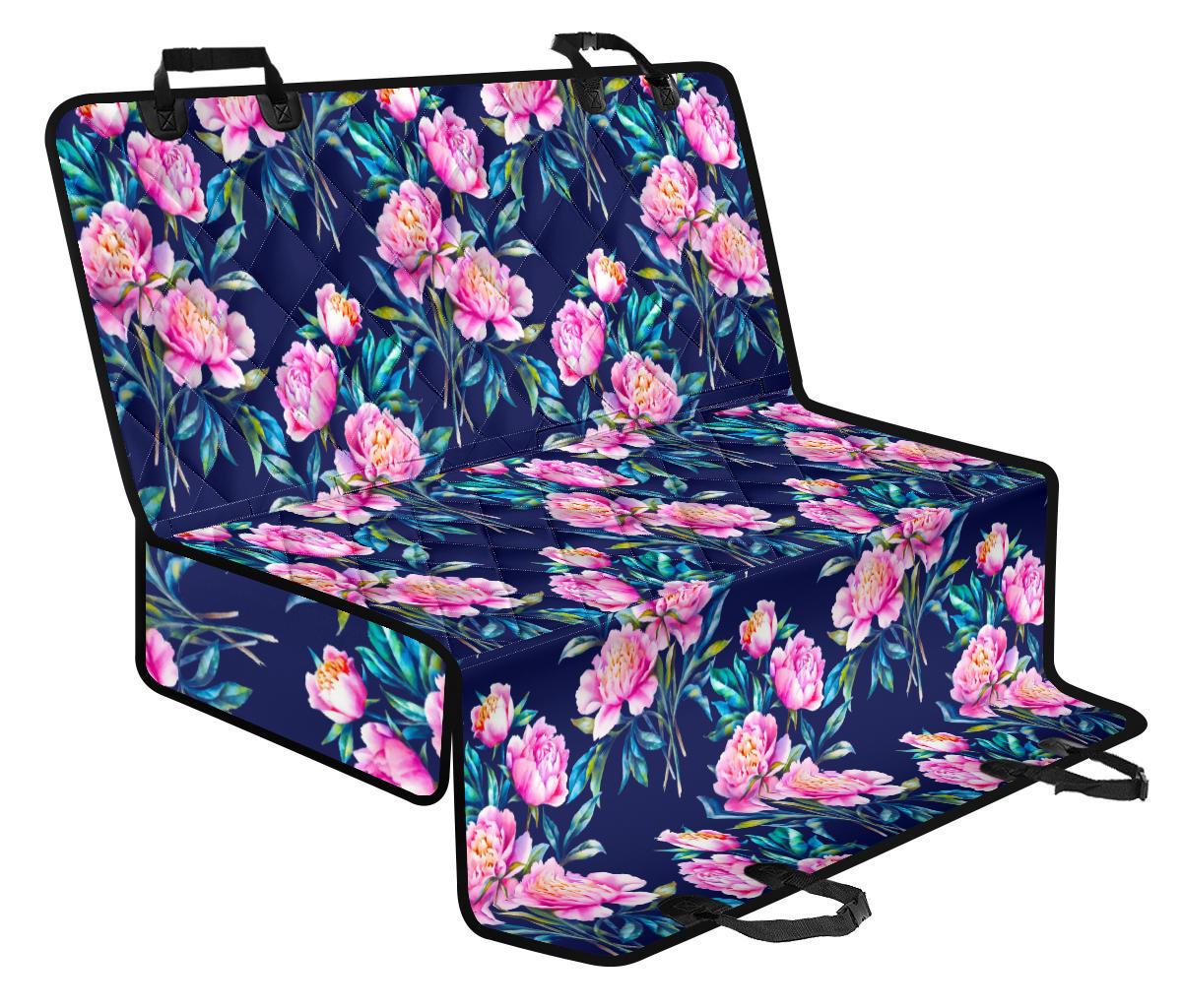 Pink Peony Floral Flower Pattern Print Pet Car Back Seat Cover