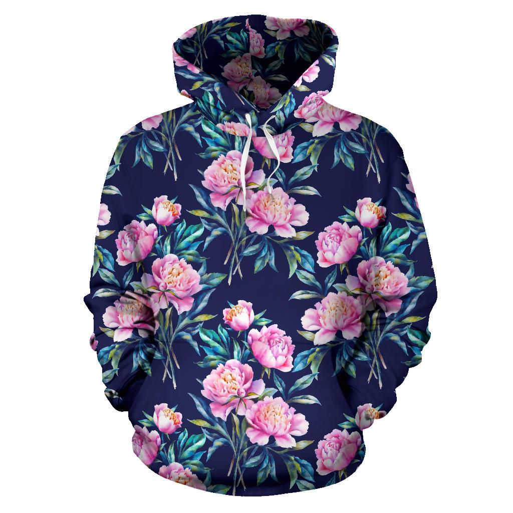 Pink Peony Floral Flower Pattern Print Pullover Hoodie