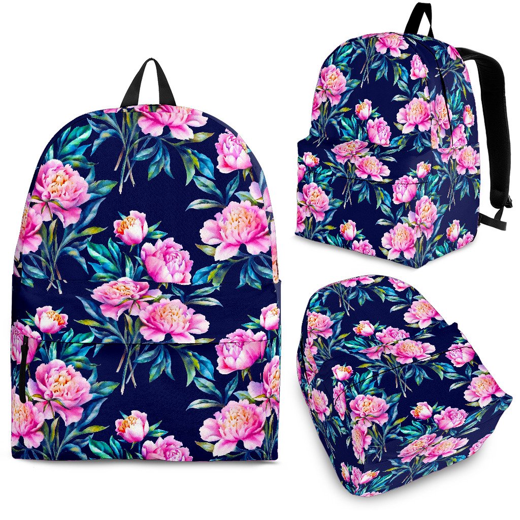 Pink Peony Floral Flower Pattern Print School Backpack