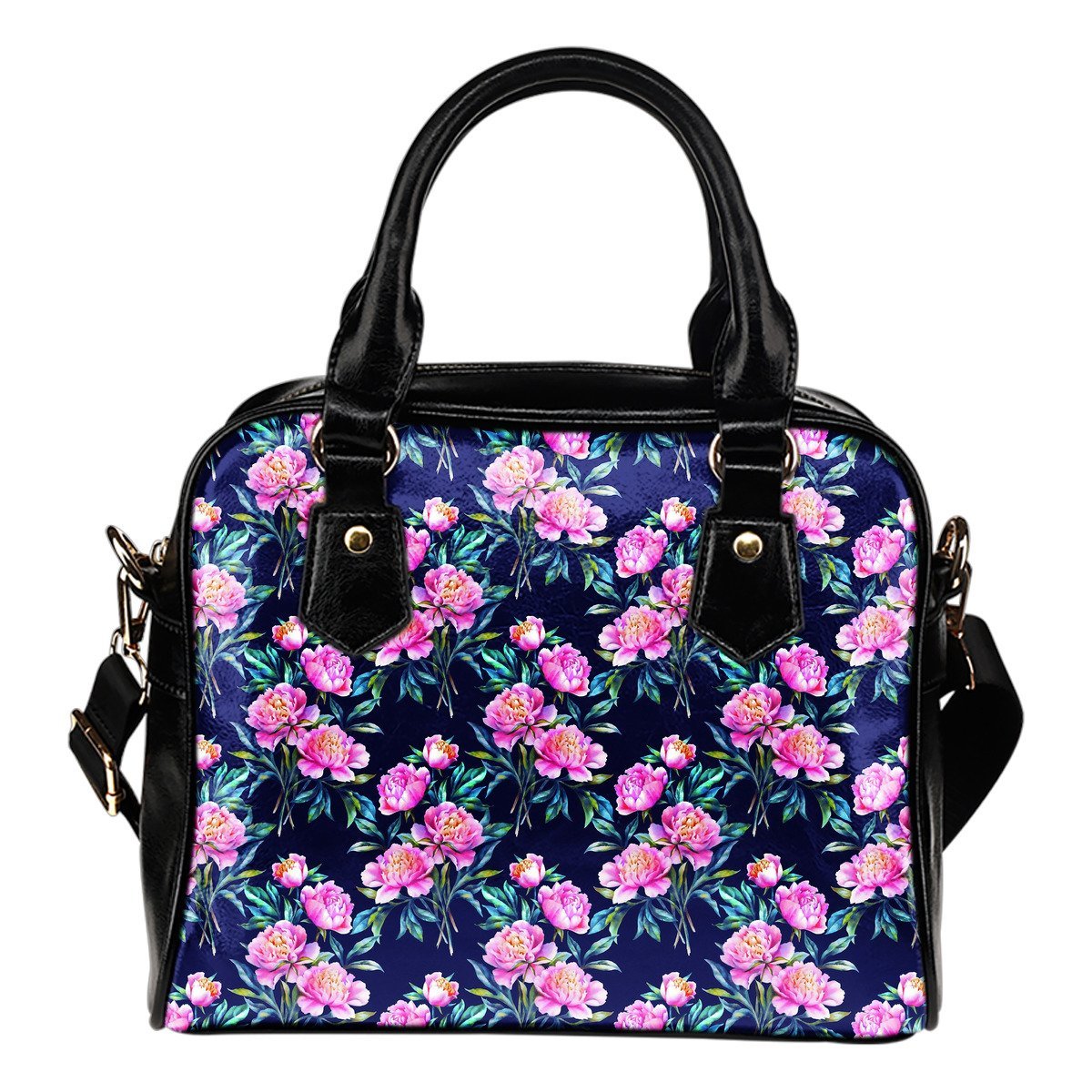 Pink Peony Floral Flower Pattern Print Shoulder Handbag