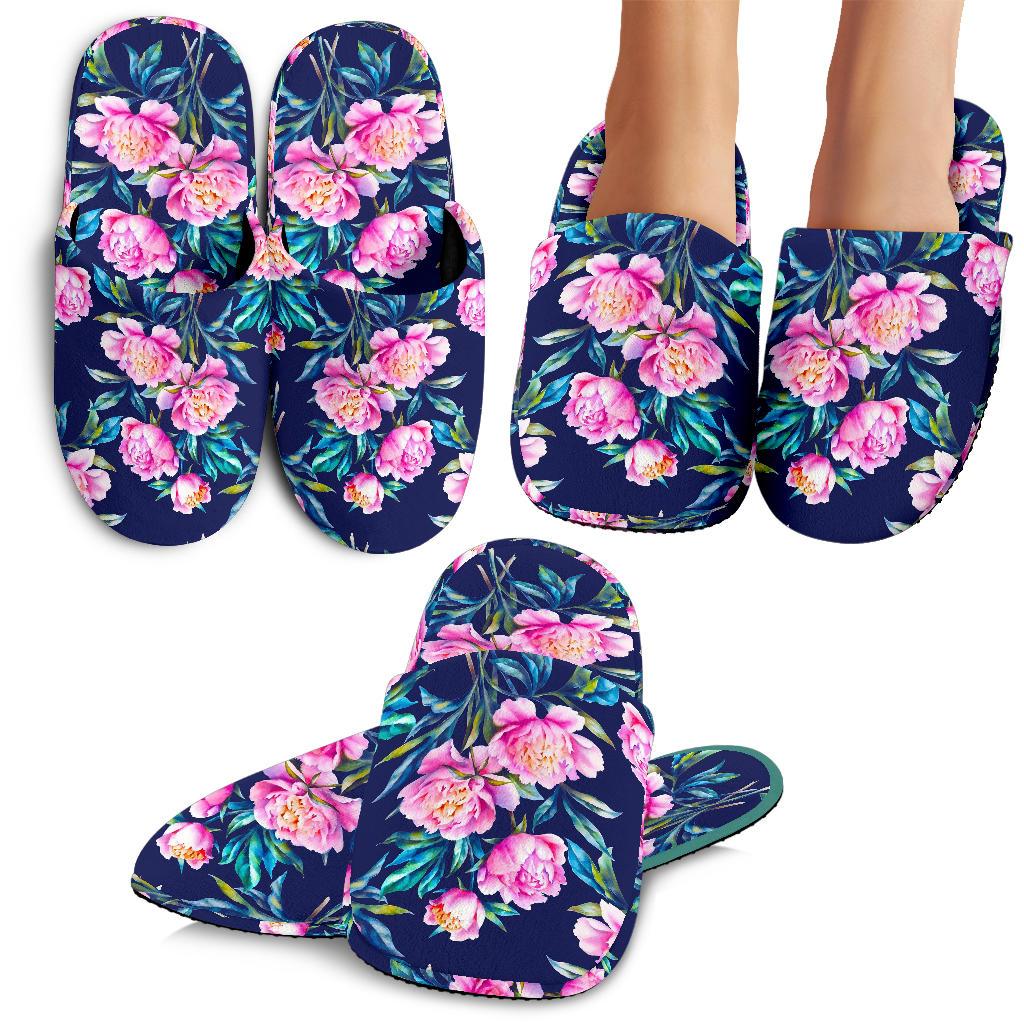 Pink Peony Floral Flower Pattern Print Slippers