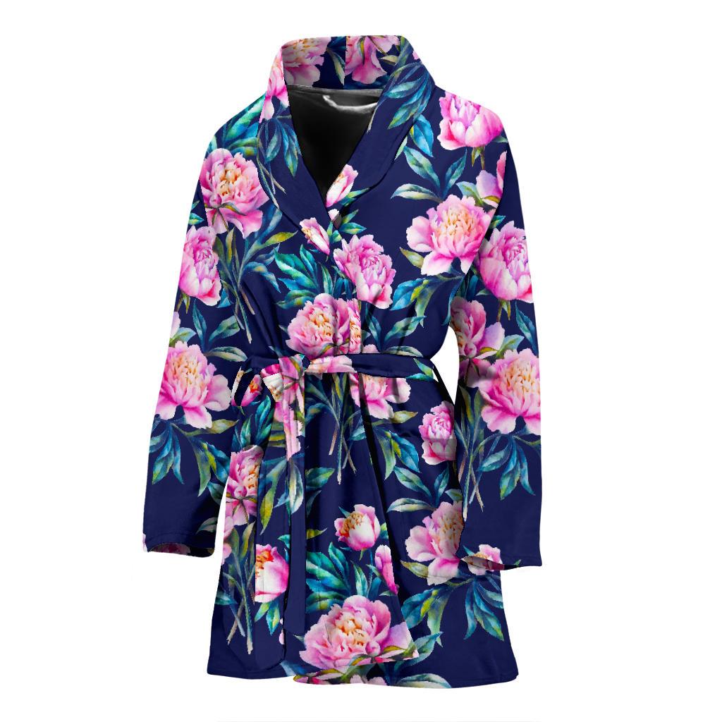 Pink Peony Floral Flower Pattern Print Women's Bathrobe