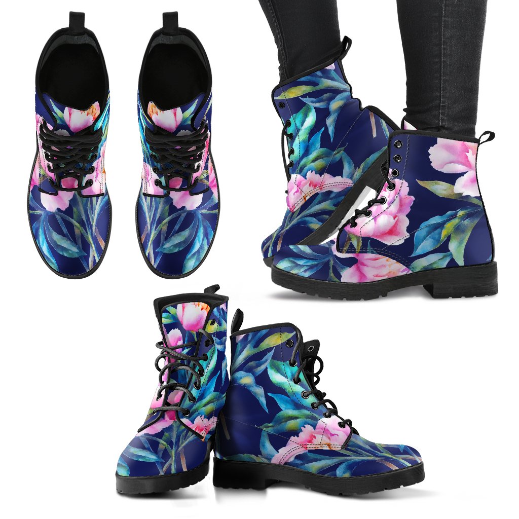 Pink Peony Floral Flower Pattern Print Women's Boots