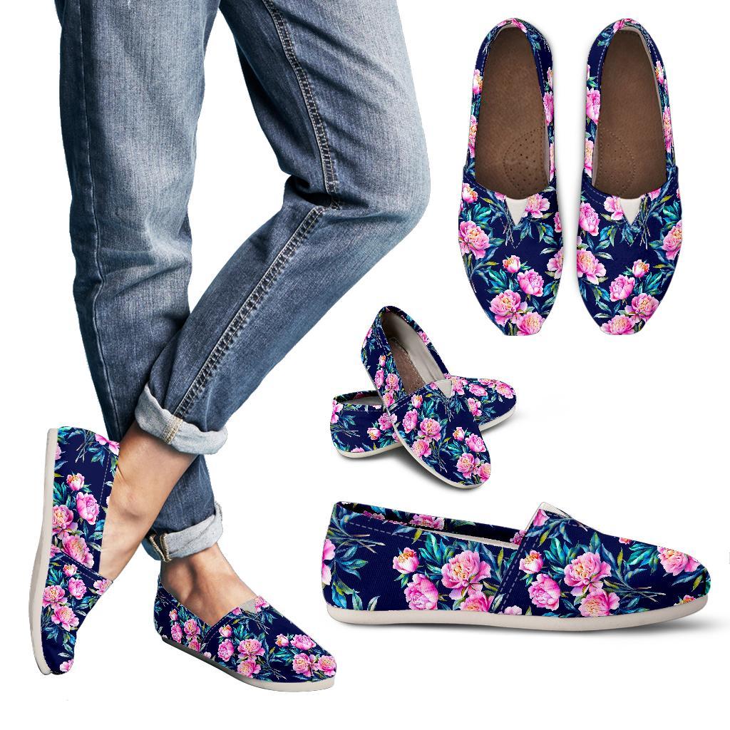 Pink Peony Floral Flower Pattern Print Women's Casual Canvas Shoes