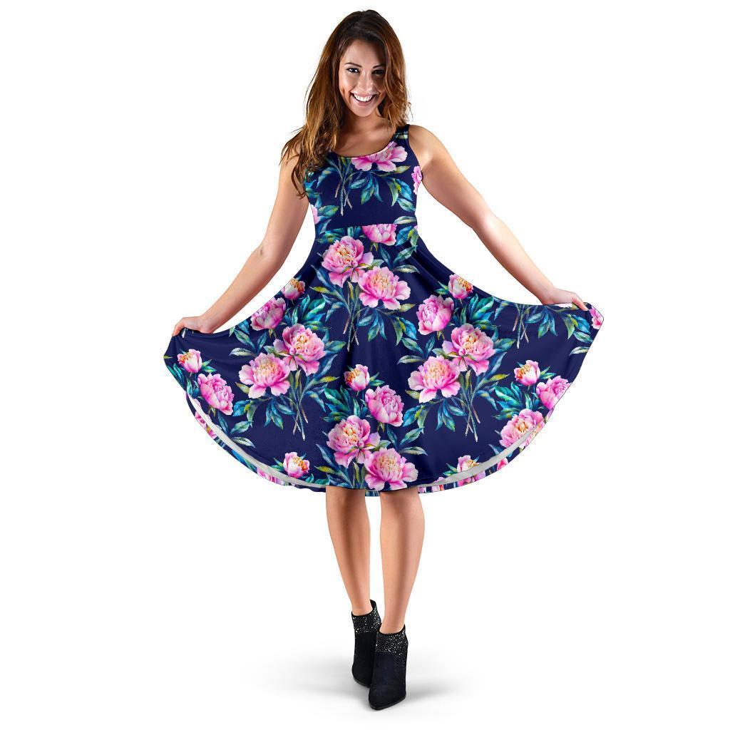 Pink Peony Floral Flower Pattern Print Women's Dress