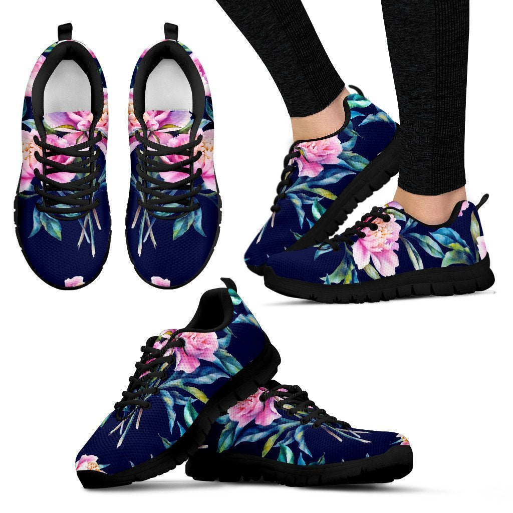 Pink Peony Floral Flower Pattern Print Women's Sneakers