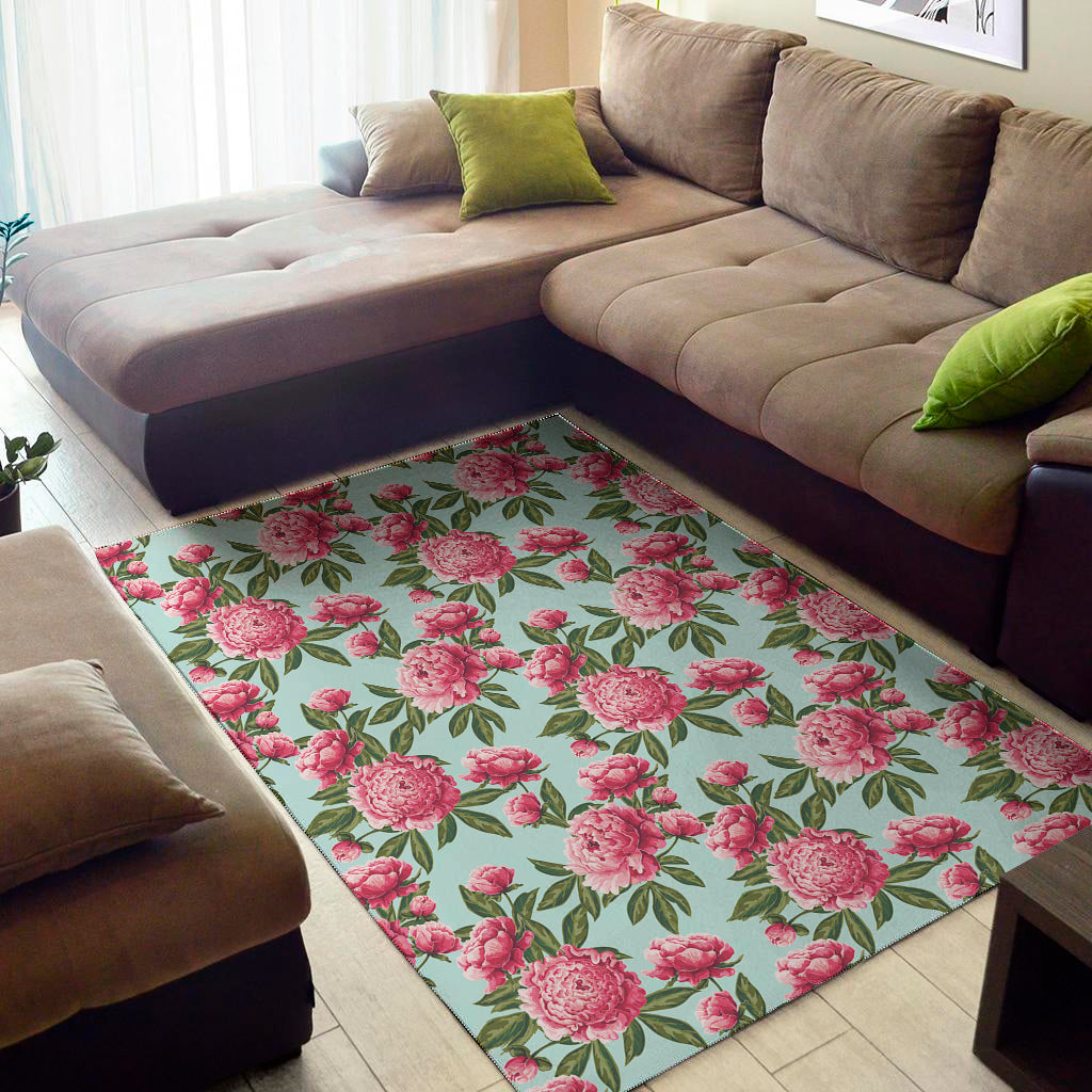 Pink Peony Pattern Print Area Rug