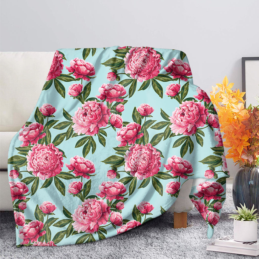 Pink Peony Pattern Print Blanket