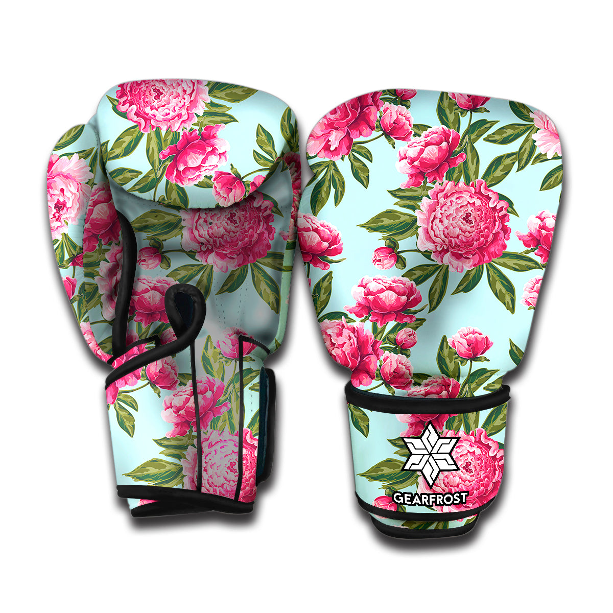 Pink Peony Pattern Print Boxing Gloves