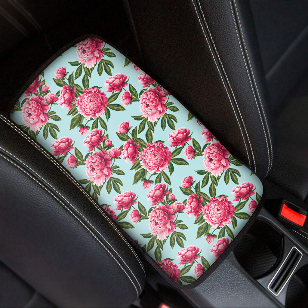 Pink Peony Pattern Print Car Center Console Cover