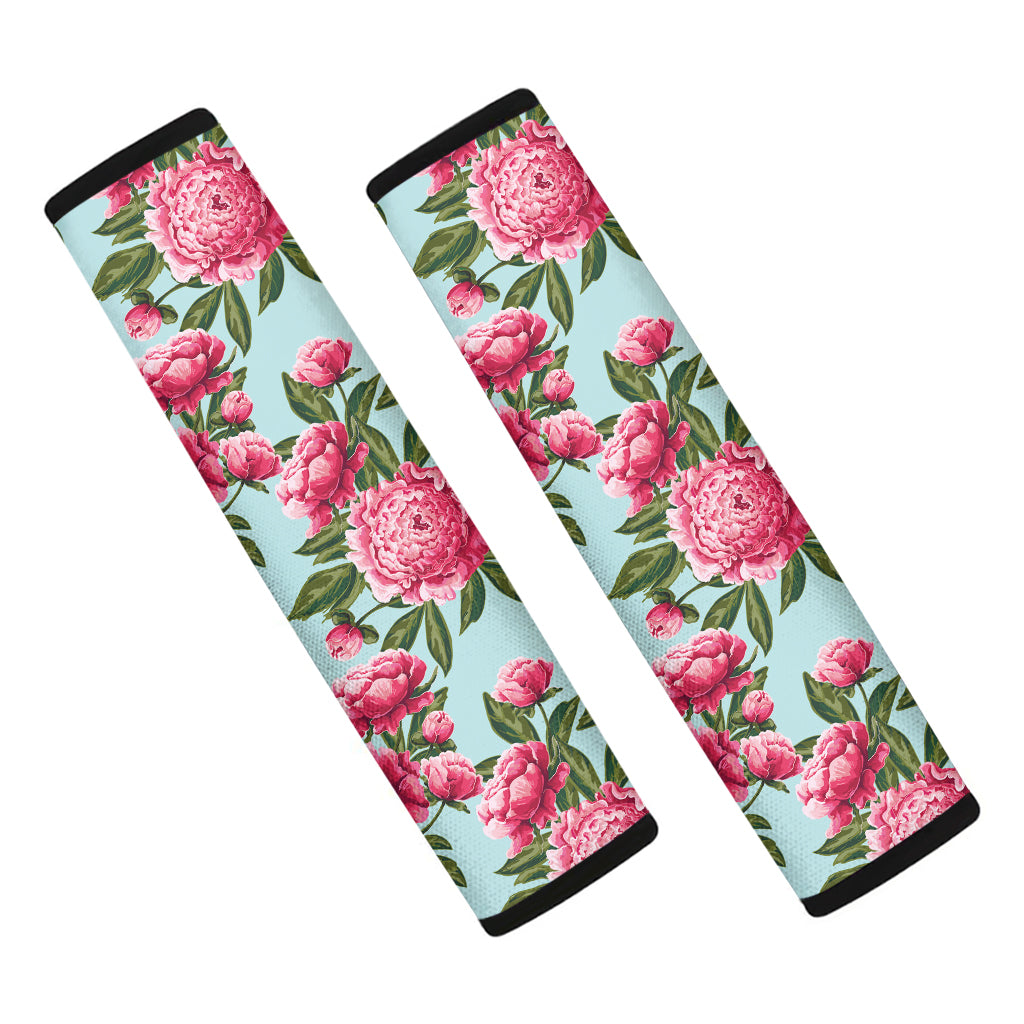 Pink Peony Pattern Print Car Seat Belt Covers