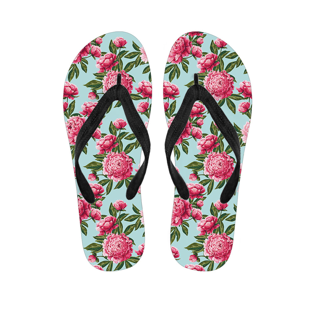 Pink Peony Pattern Print Flip Flops