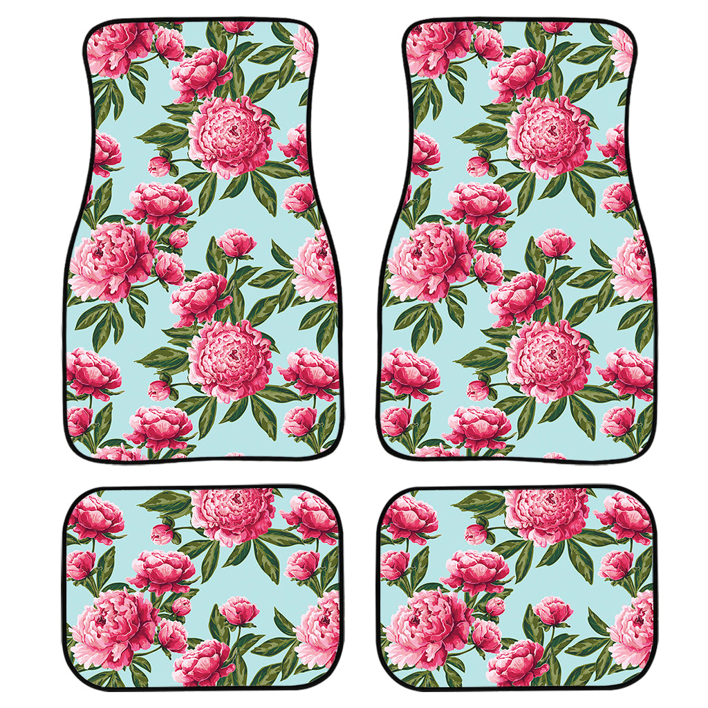 Pink Peony Pattern Print Front and Back Car Floor Mats