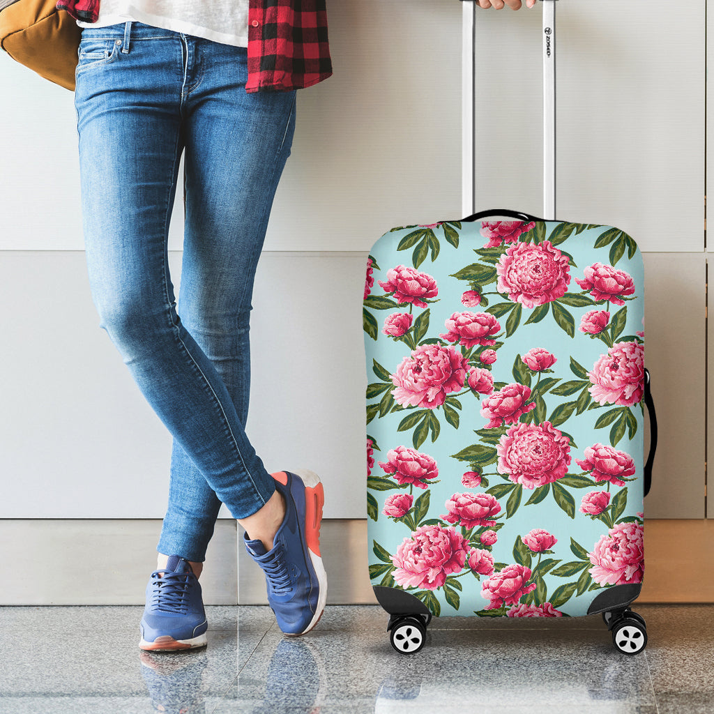 Pink Peony Pattern Print Luggage Cover