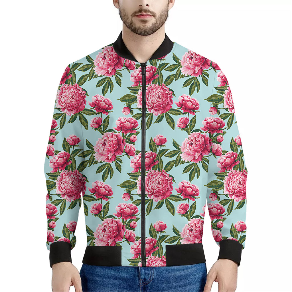 Pink Peony Pattern Print Men's Bomber Jacket