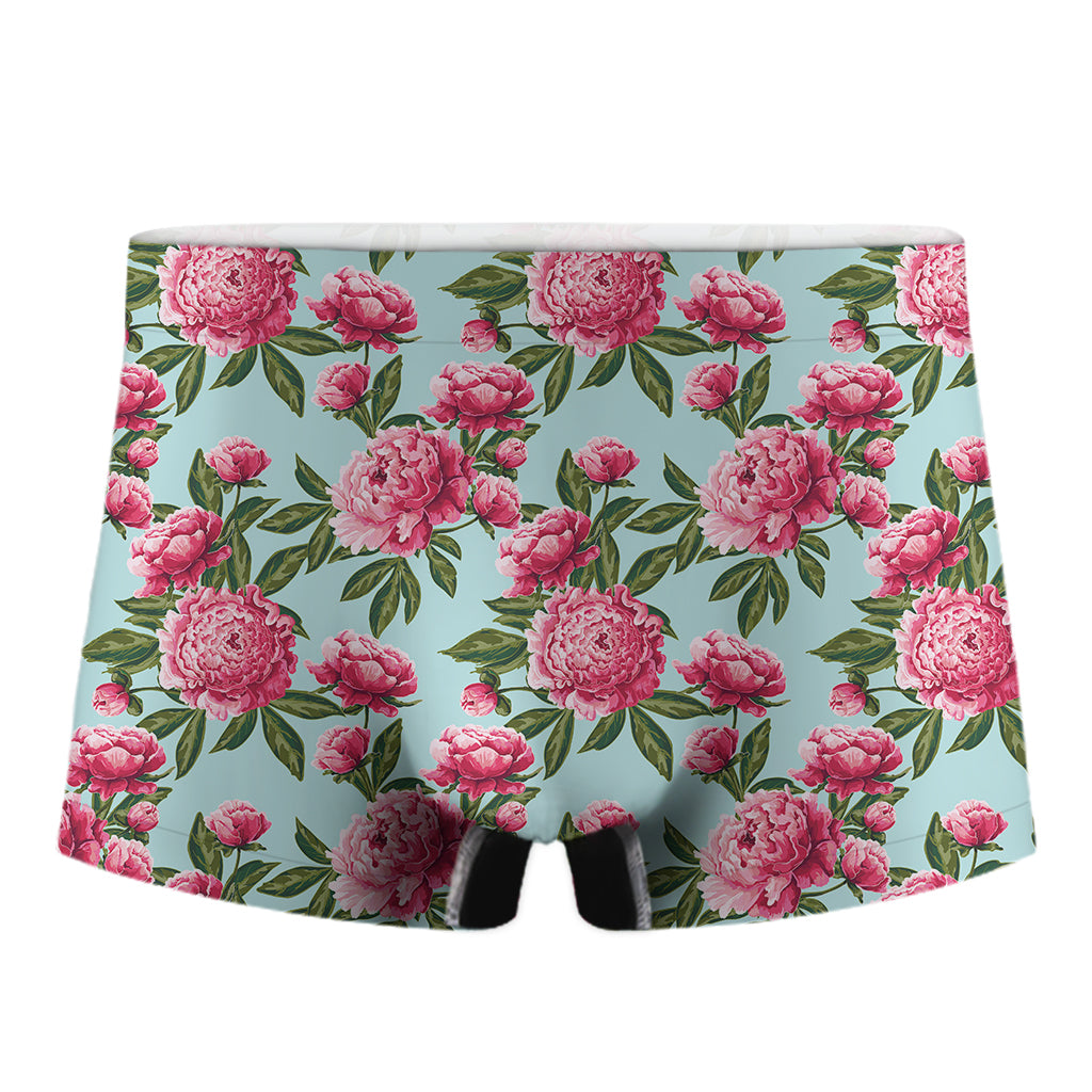 Pink Peony Pattern Print Men's Boxer Briefs