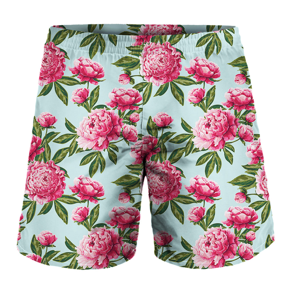 Pink Peony Pattern Print Men's Shorts