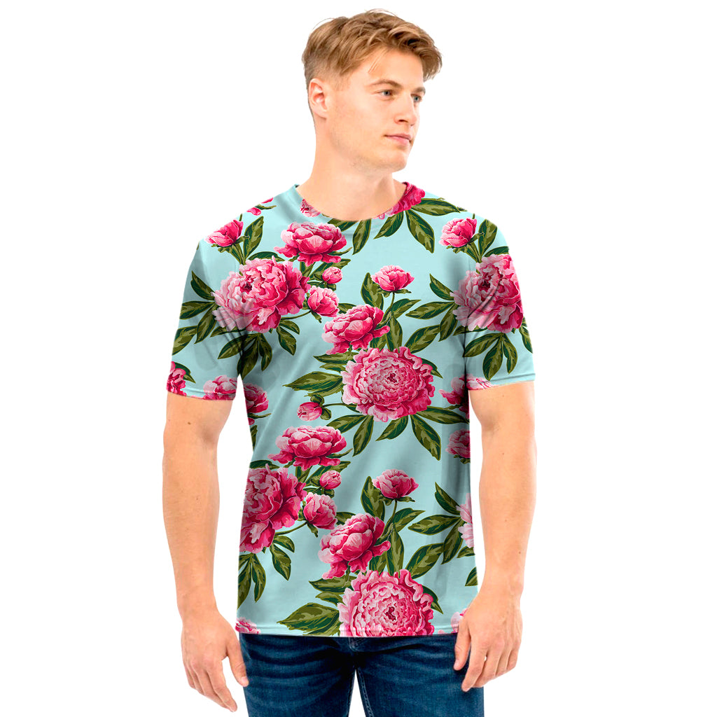 Pink Peony Pattern Print Men's T-Shirt