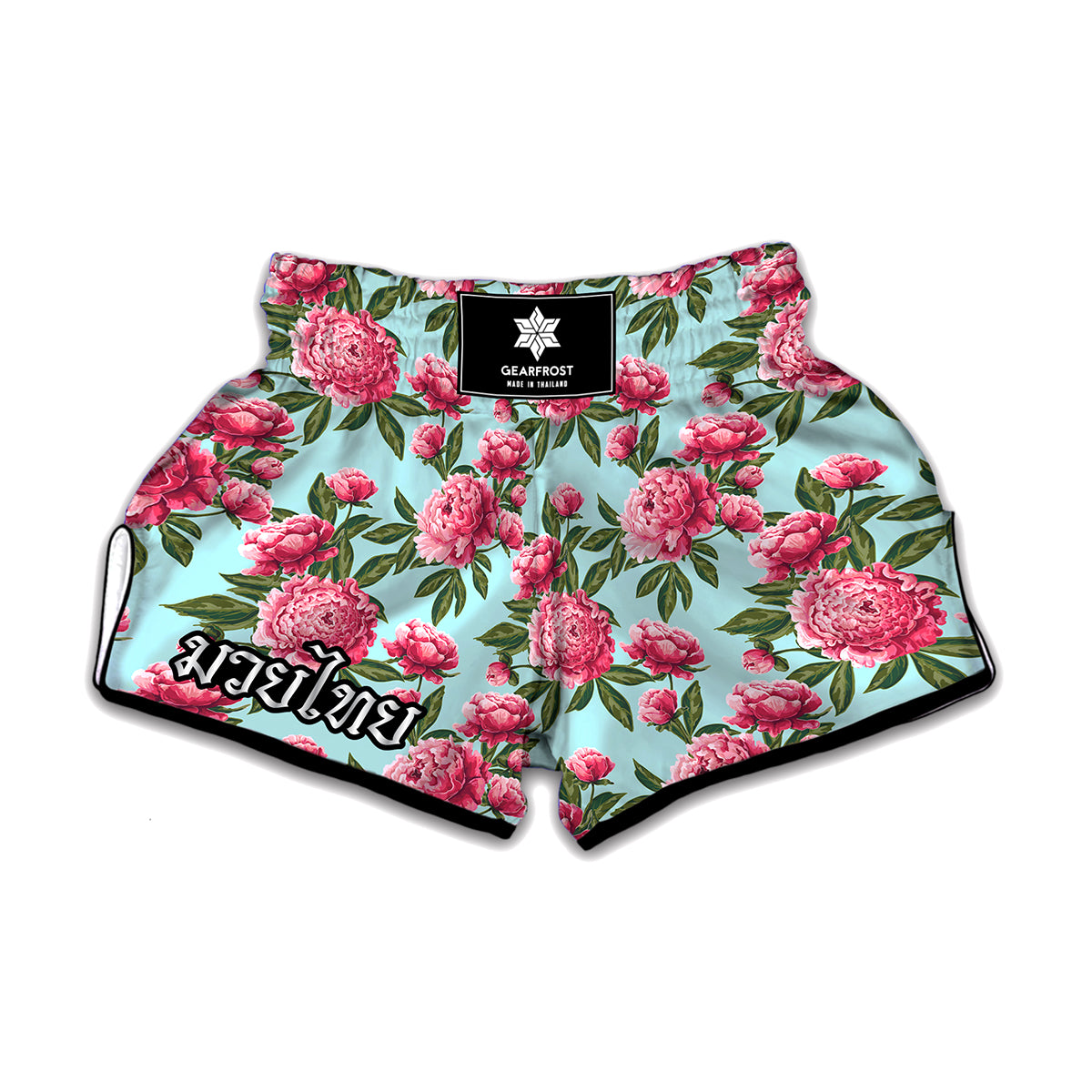 Pink Peony Pattern Print Muay Thai Boxing Shorts