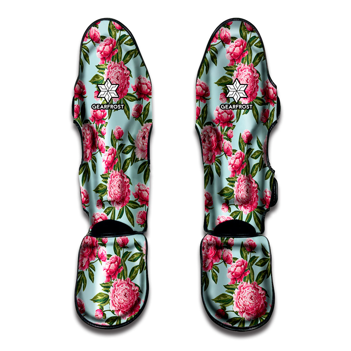 Pink Peony Pattern Print Muay Thai Shin Guards