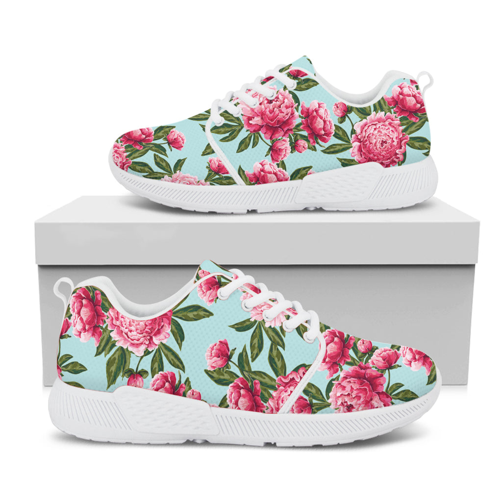 Pink Peony Pattern Print White Athletic Shoes