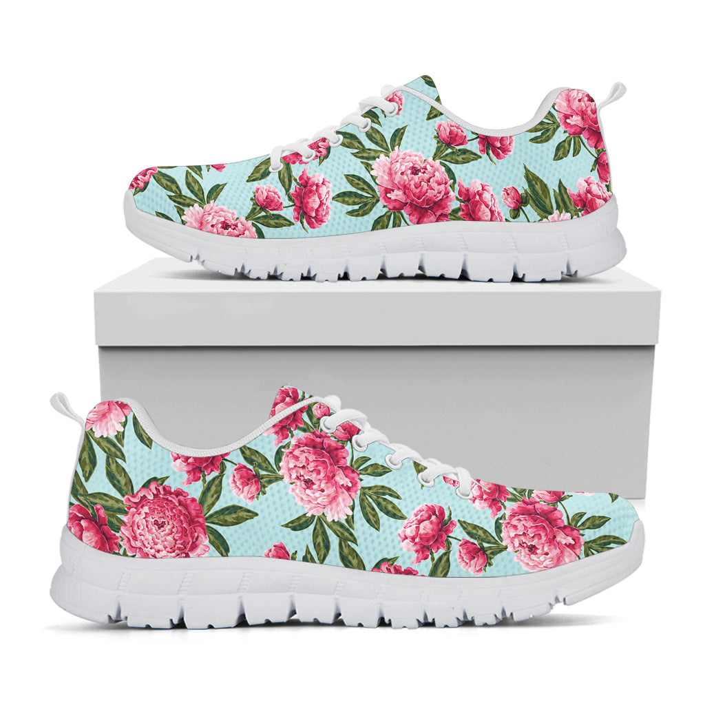 Pink Peony Pattern Print White Sneakers