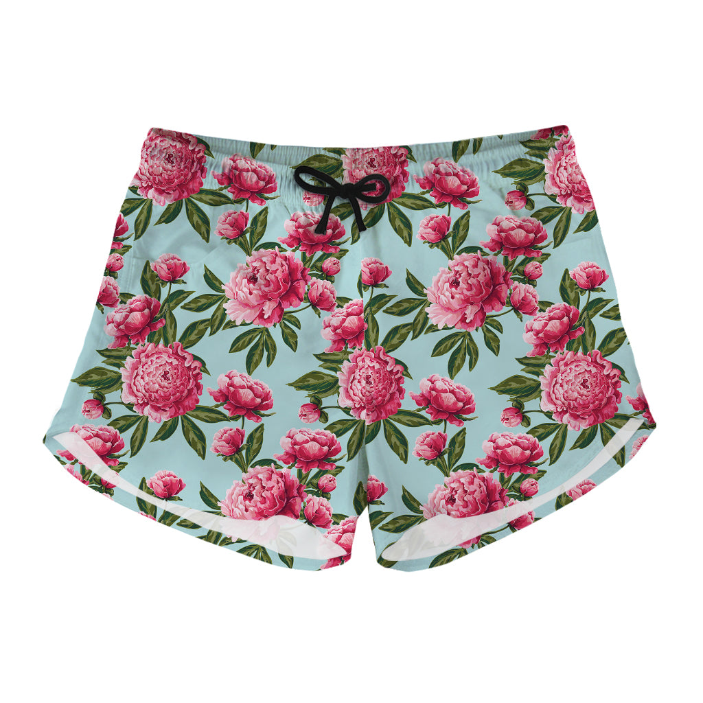 Pink Peony Pattern Print Women's Shorts