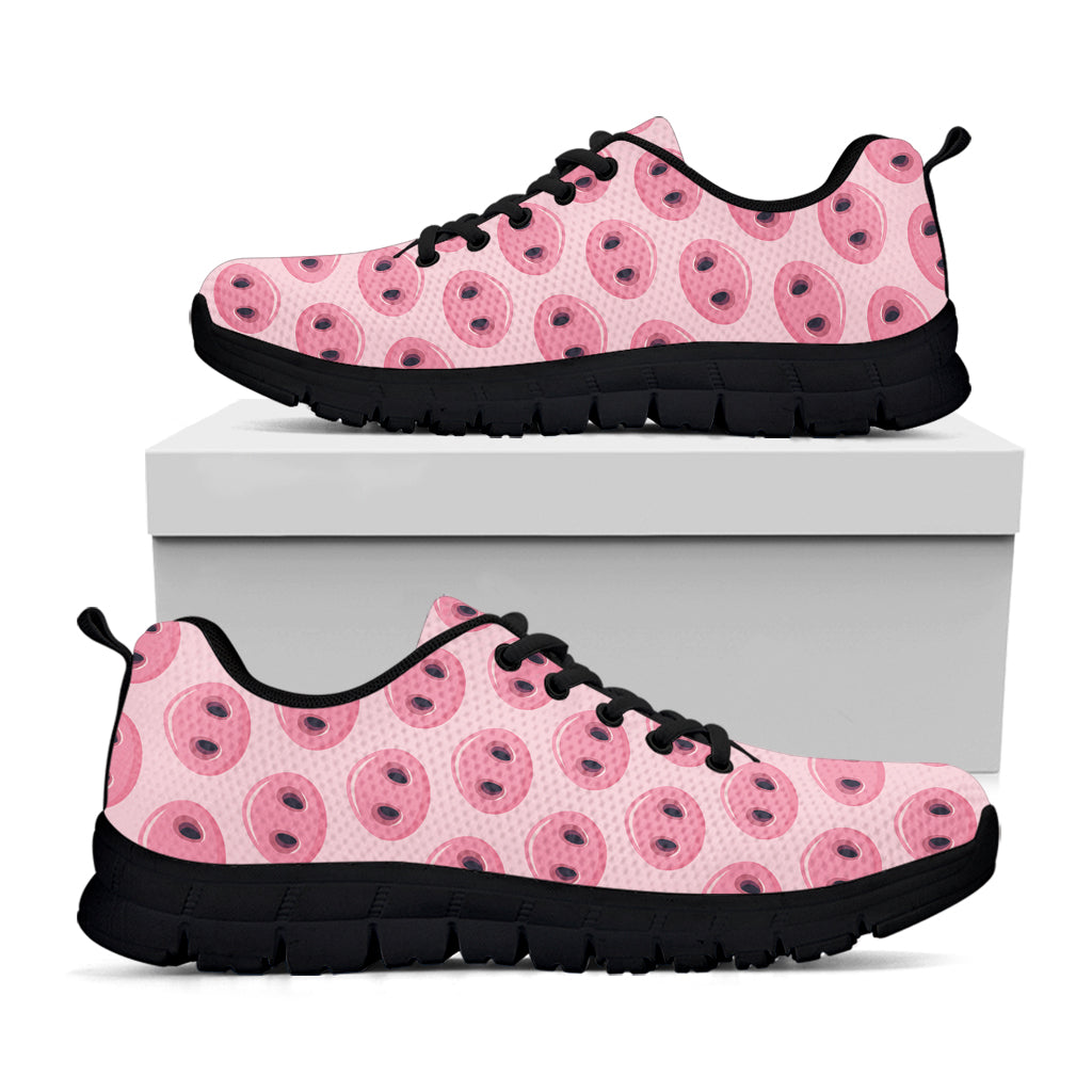 Pink Pig Nose Pattern Print Black Sneakers