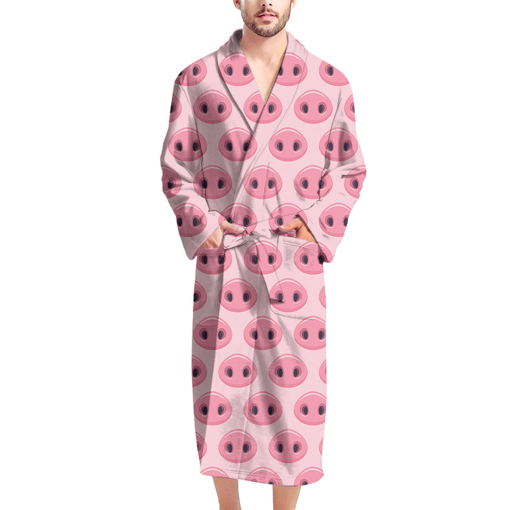 Pink Pig Nose Pattern Print Men's Bathrobe