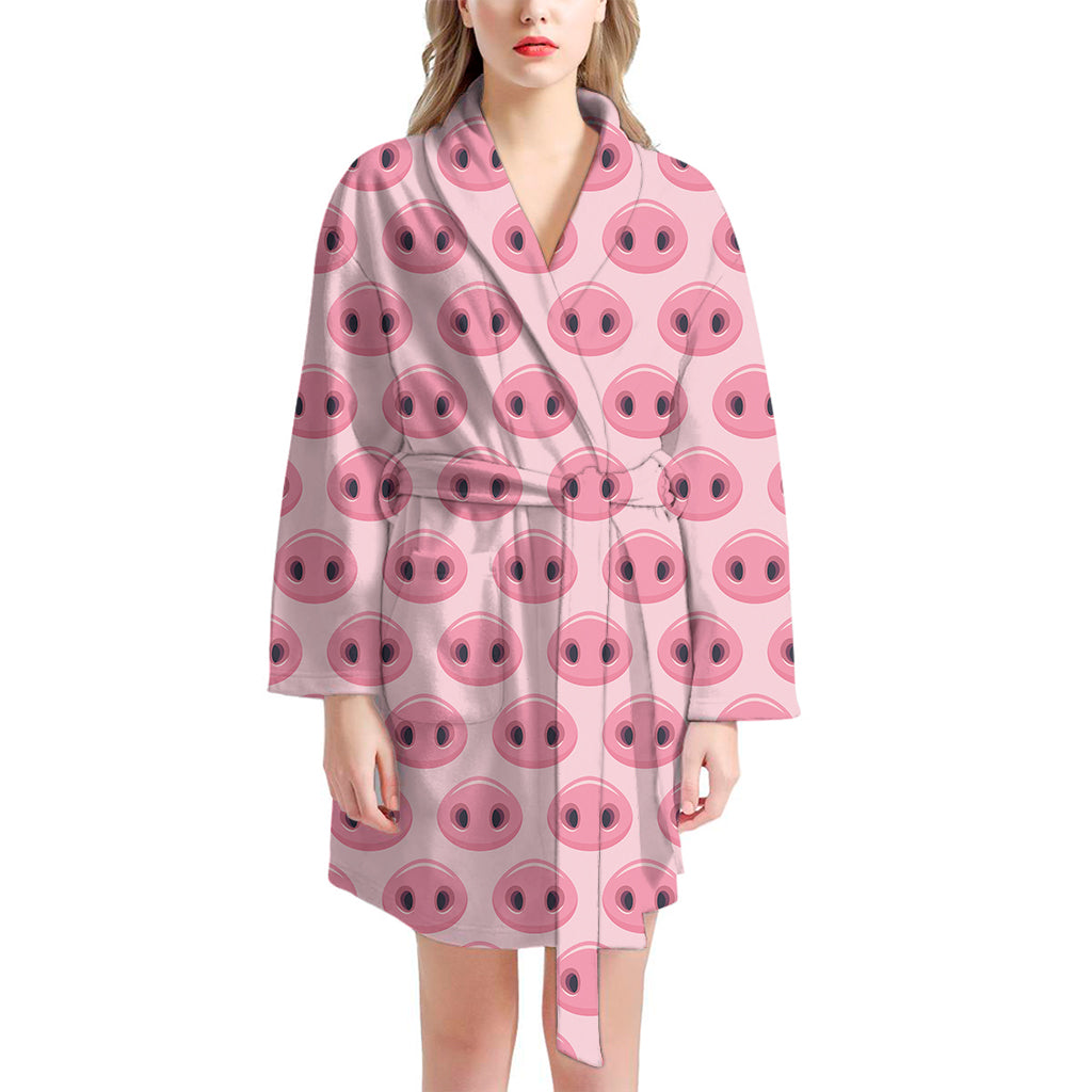 Pink Pig Nose Pattern Print Women's Bathrobe