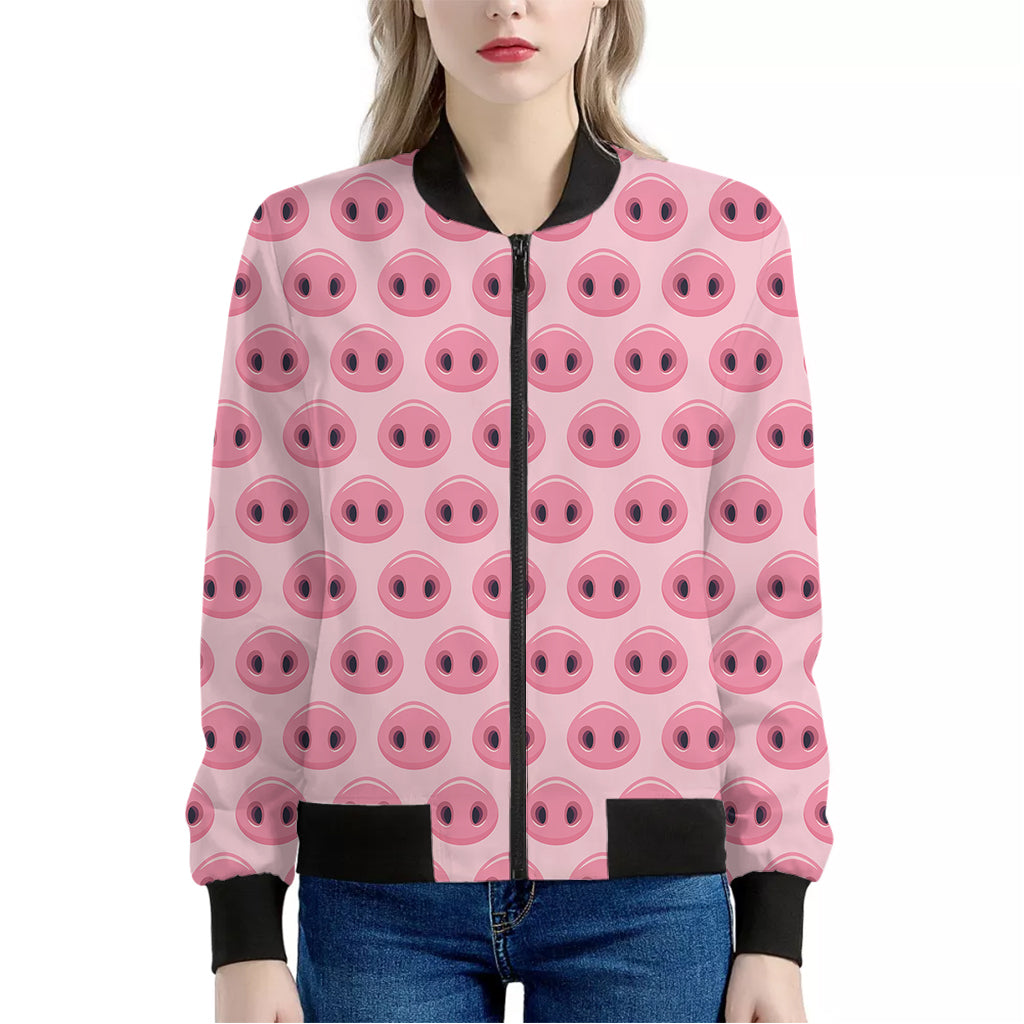 Pink Pig Nose Pattern Print Women's Bomber Jacket