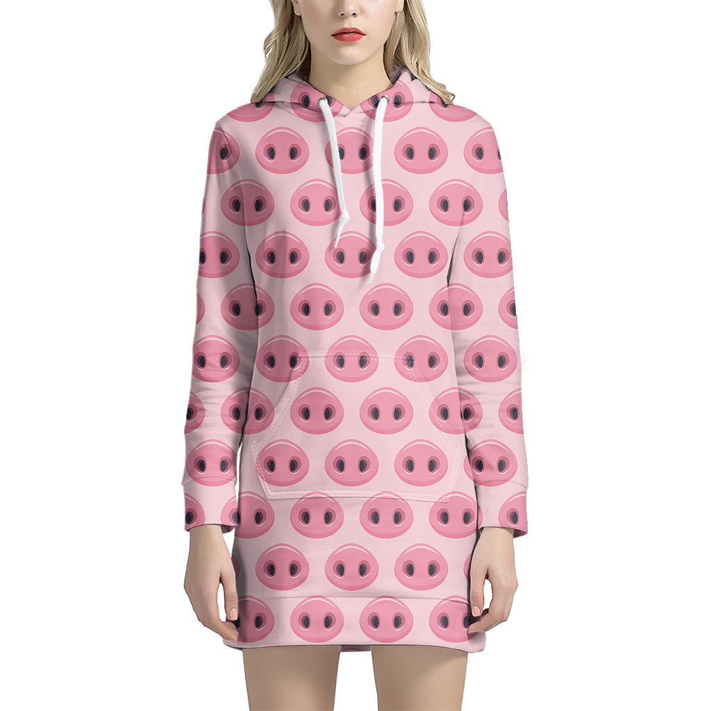 Pink Pig Nose Pattern Print Women's Pullover Hoodie Dress