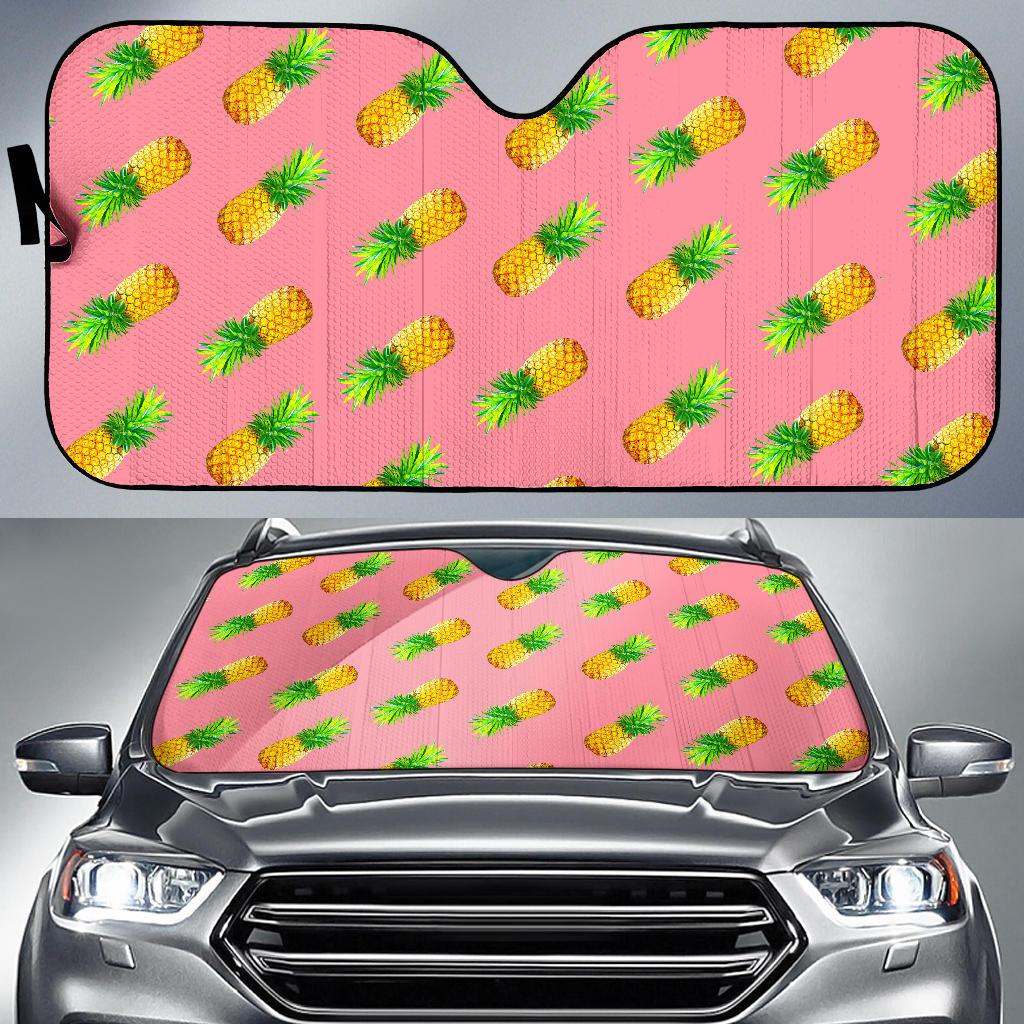 Pink Pineapple Pattern Print Car Sun Shade