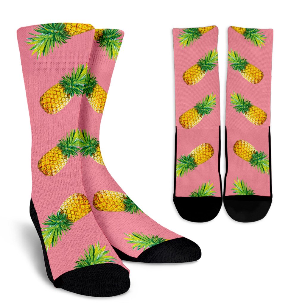 Pink Pineapple Pattern Print Crew Socks