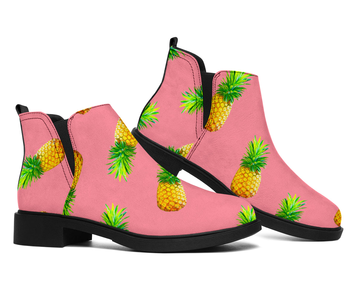 Pink Pineapple Pattern Print Flat Ankle Boots