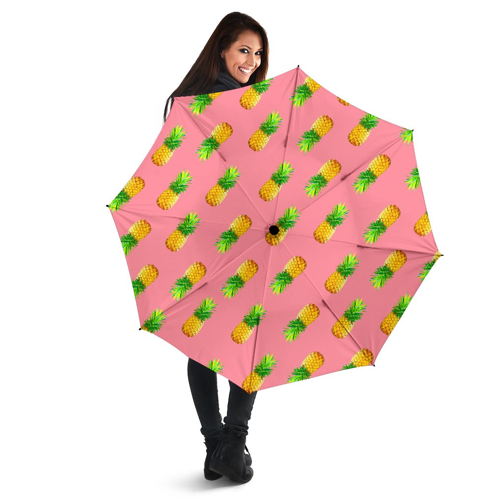 Pink Pineapple Pattern Print Foldable Umbrella