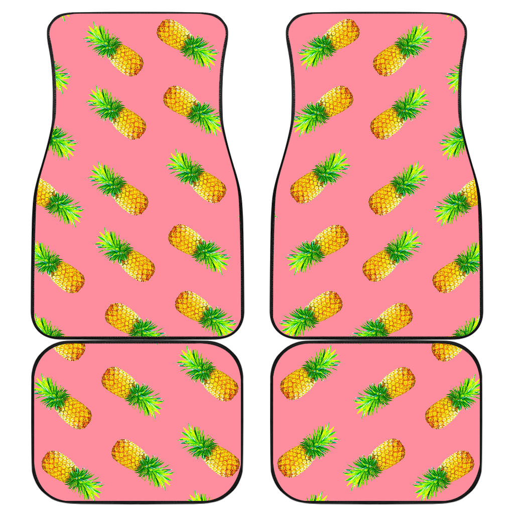 Pink Pineapple Pattern Print Front and Back Car Floor Mats