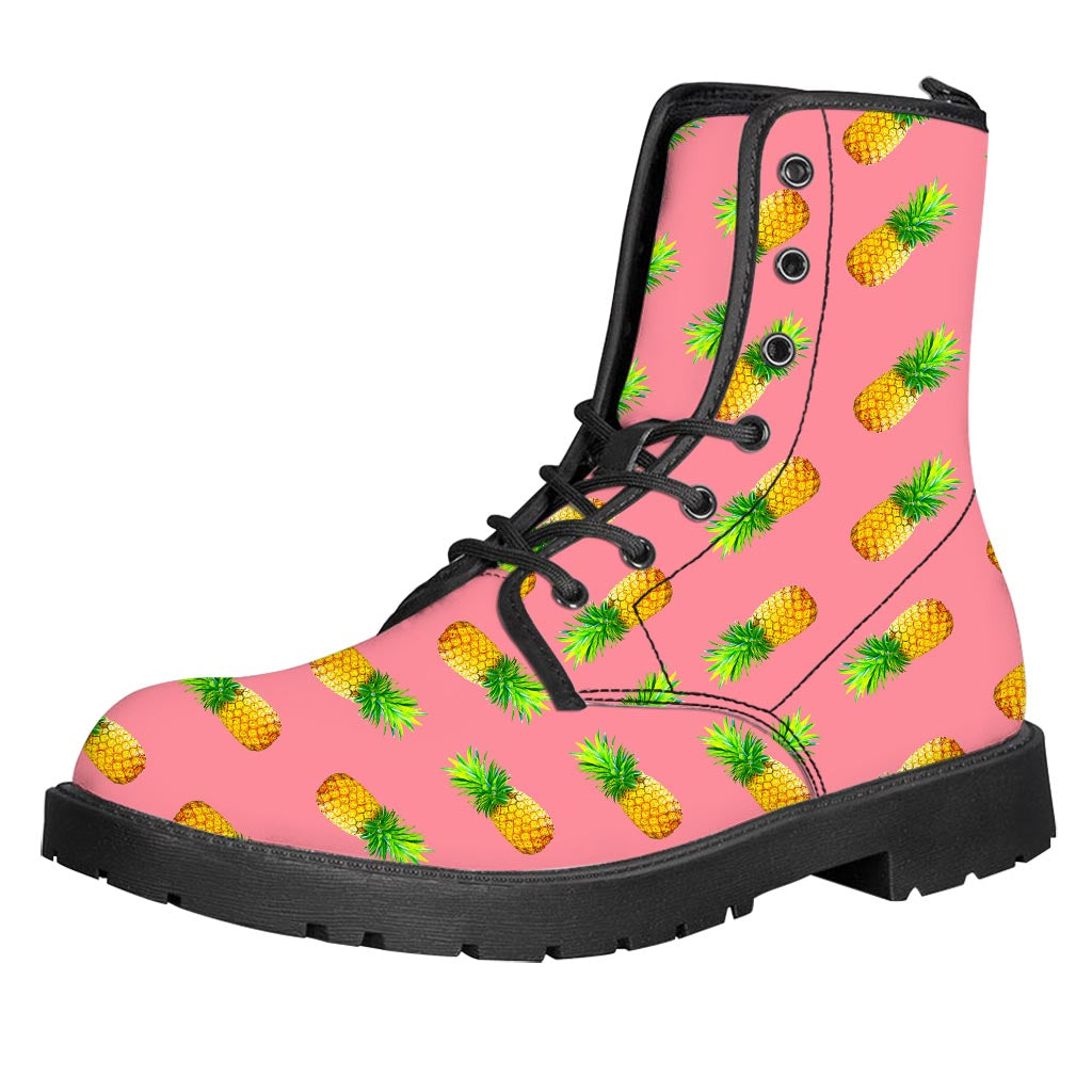 Pink Pineapple Pattern Print Leather Boots