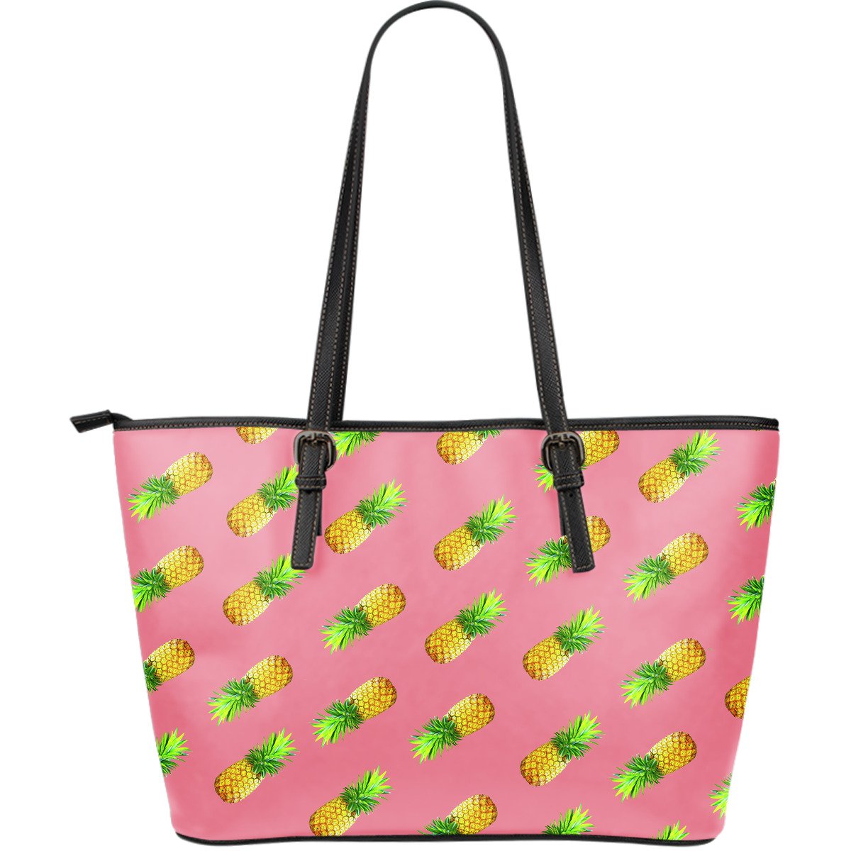 Pink Pineapple Pattern Print Leather Tote Bag