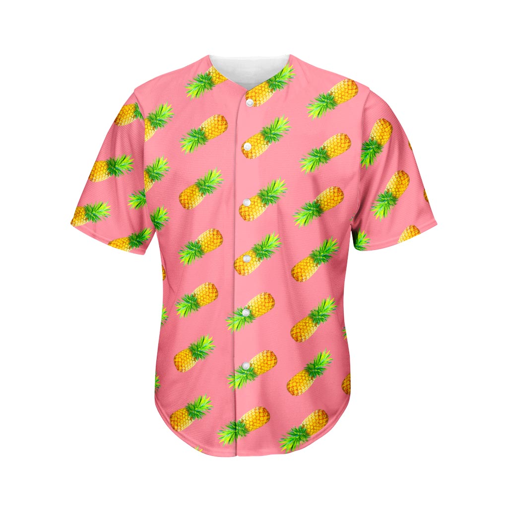 Pink Pineapple Pattern Print Men's Baseball Jersey