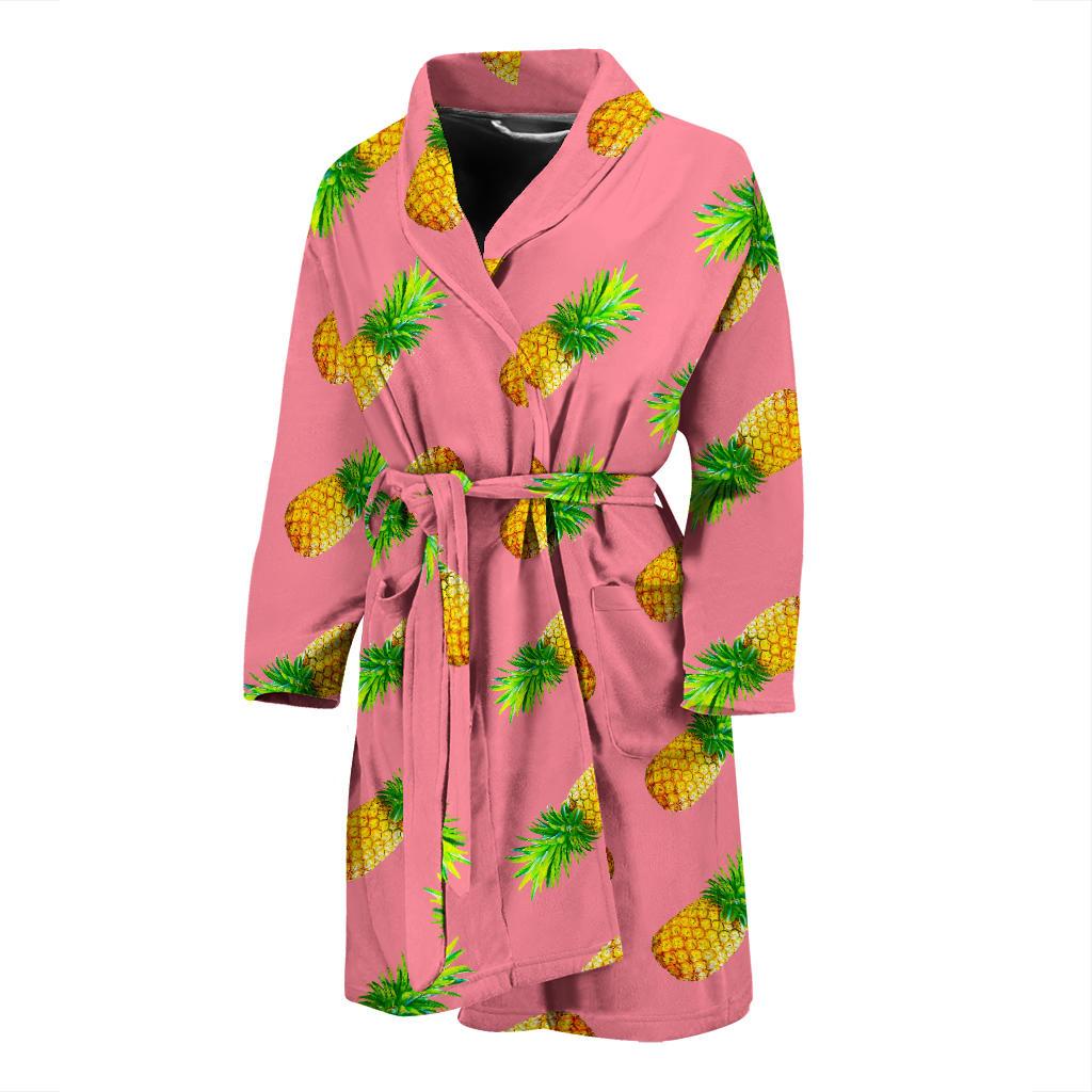 Pink Pineapple Pattern Print Men's Bathrobe