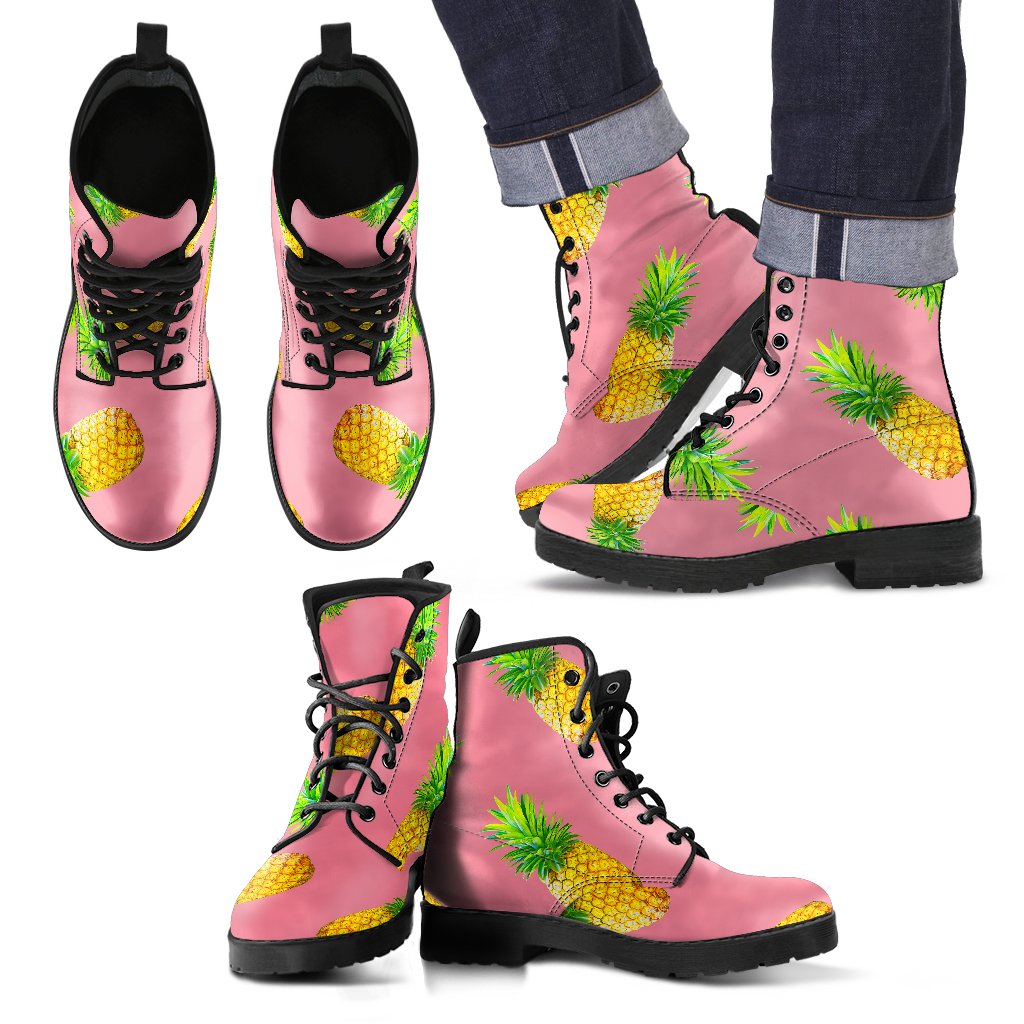 Pink Pineapple Pattern Print Men's Boots