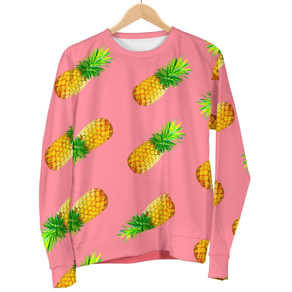 Pink Pineapple Pattern Print Men's Crewneck Sweatshirt