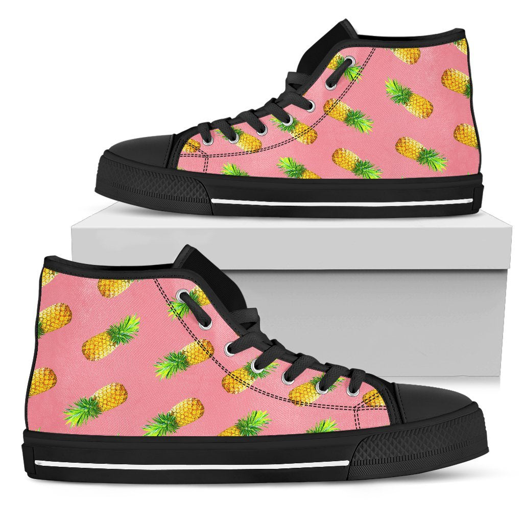 Pink Pineapple Pattern Print Men's High Top Shoes