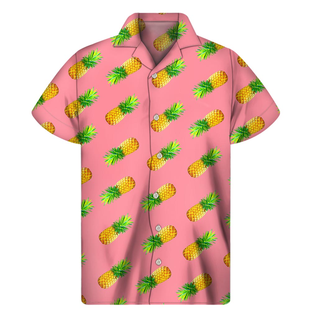 Pink Pineapple Pattern Print Men's Short Sleeve Shirt