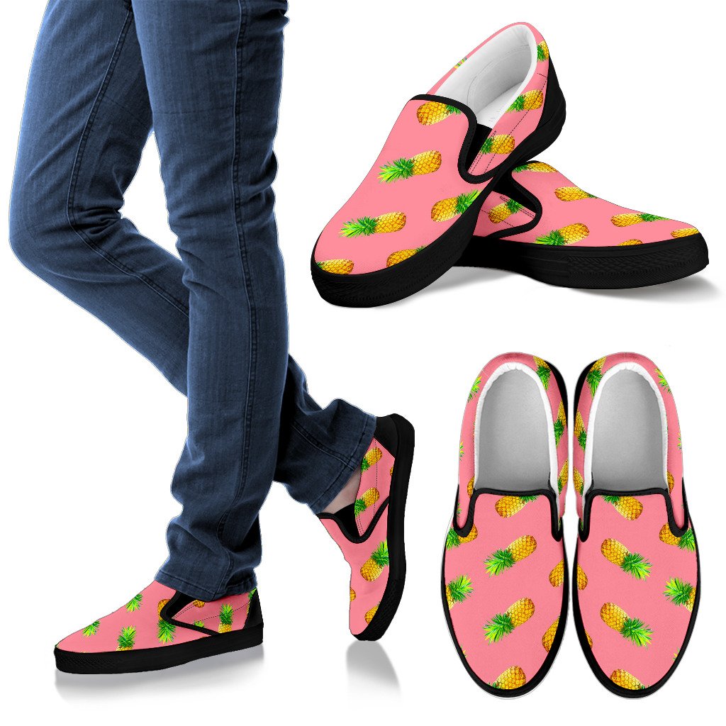 Pink Pineapple Pattern Print Men's Slip On Shoes